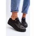 Women's Leather Chunky Sole Shoes Zazoo 2919 Black