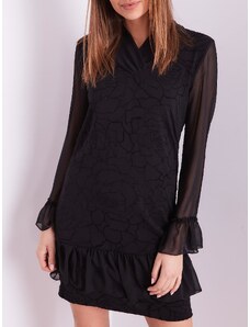 Fashionhunters Black dress with a delicate floral pattern