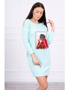 Kesi Dress with graphics and bow in polka dot 3D mint