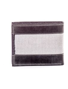 Fashionhunters Black leather wallet for men with fabric module