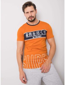 Fashionhunters Oranžna moška bombažna majica