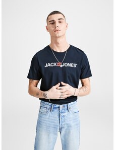 Modra majica Jack & Jones s tiskom & Jonesom - moški