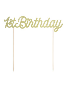 PartyDeco Okrasek za torto za prvi rojstni dan - 1st Birthday zlata