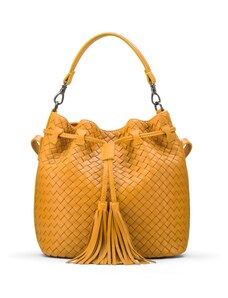 Sage Brown Bucket leather handbag yellow
