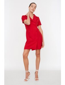 Trendyol rdeča jakna Mini tkani gumb Podrobna tkana obleka