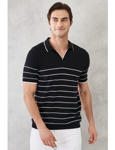 AC&Co / Altınyıldız Classics Men's Black and white Standard Fit Normal Cut 100% Cotton Polo Collar Knitwear T-Shirt.