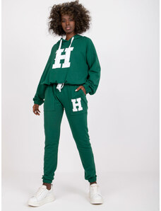 Fashionhunters Dark green two-piece sweatshirt set made of Natela cotton