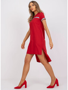 Fashionhunters Rdeča asimetrična obleka iz bombaža