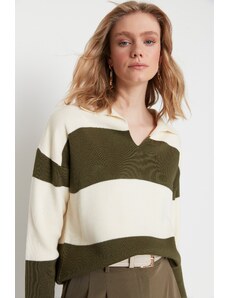 Trendyol Khaki pulover za pletenine iz barvnih blokov
