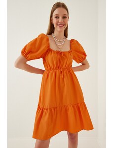 Happiness İstanbul Sreča Istanbul Ženski oranžni ovratnik Bleščanje Poplin obleka