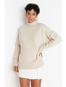 Trendyol Stone Wide fit Mehka teksturirana stoječa pletenina pulover