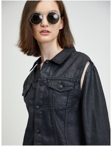 Women's Black Denim Jacket with Cut-Outs and Diesel Ba Finish - Women