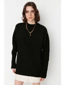 Trendyol Black Wide Fit mehak teksturiran osnovni pulover za pletenine