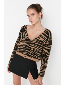 Trendyol Black Crop mehak teksturiran pulover z živalskimi vzorci Cardigan