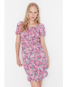 Trendyol večbarvni tkani detajli hrbta cvetlična mini obleka