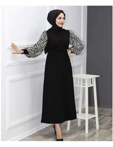 HAKKE zebra vzorčasta obleka hidžaba dolge dolžine - črna Zeraa-678