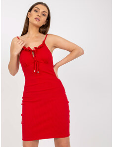 Fashionhunters Basic red ribbed dress with shoulder straps RUE PARIS
