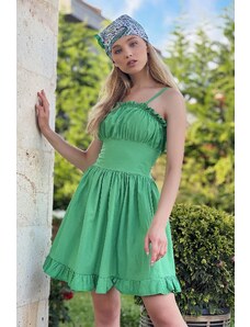 Trend Alaçatı Stili Ženski zeleni fril Podrobno Poplin tkana obleka z nastavljivimi trakovi
