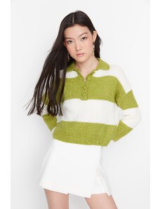 Trendyol zeleni mehki teksturirani pulover za pletenine iz barvnih blokov