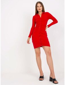 Fashionhunters Osnovna rdeča rebrasta obleka z gumbi RUE PARIZ