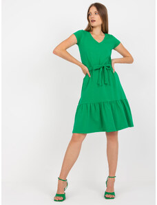 Fashionhunters Osnovna zelena obleka z vezavo RUE PARIZ