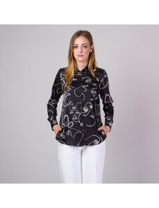 Willsoor Ženska srajca črne barve z belim geometrijskim vzorcem 14176