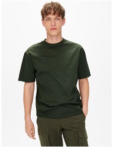 Temno zelena moška osnovna majica ONLY & SONS Fred - moški