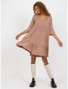 Fashionhunters Light brown dress with frills and V-neck SUBLEVEL