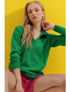 Trend Alaçatı Stili ženska zelena polo ovratnica Osnovni sezonski pulover za pletenine