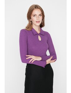 Trendyol Plum Polo Collar Corduroy Knitted Body with Snap fastener