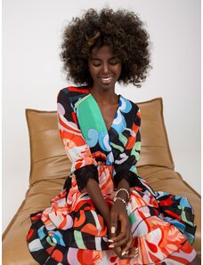 Fashionhunters Black-and-orange minidress with ruffles and print