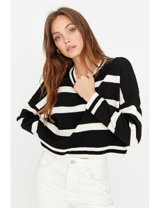 Trendyol Black Crop črtasto pletenino pulover