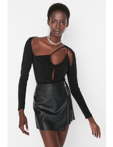 Trendyol Black Knitted Window/Cut Out Detailed Asymmetrical Collar Body