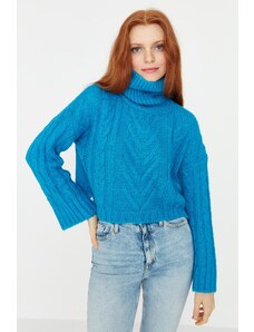 Trendyol Blue Crop Turtleneck pletenina pulover