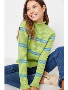 Trendyol zeleni črtasti pulover za pletenine