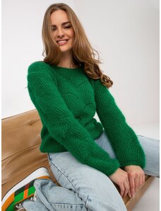 Fashionhunters Temno zelen klasični pulover z volno OCH BELLA