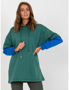 Fashionhunters Dark green women's basic sweatshirt with cotton hood RUE PARIS