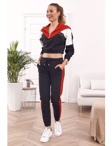 FASARDI Comfortable sweatshirt with stand-up collar and red and black trousers
