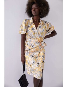 FASARDI Yellow clutch dress with floral print with collar