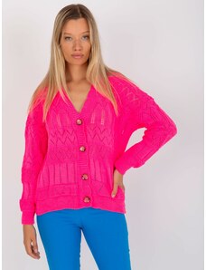 Fashionhunters Fluo pink summer cardigan with openwork pattern RUE PARIS