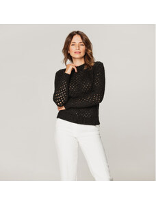 Willsoor Ženski luknjasti pulover črne barve 14401