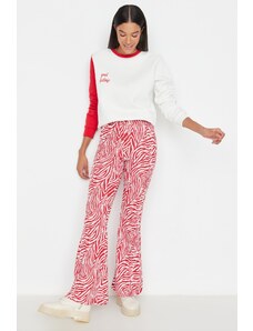 Trendyol rdeča zebra vzorčasti bleščanje/bleščanje z visokim pasom pletene pletene hlače hlače