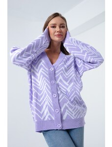 Lafaba ženski lila cikcak vzorec pulover kardigan