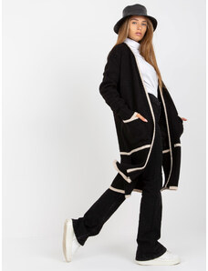 Fashionhunters Long black beige cardigan with pockets RUE PARIS