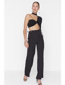 Trendyol Black Lace-Up Detajl tkane hlače