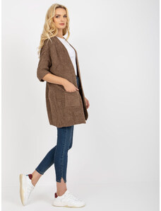 Fashionhunters Brown Knitted Cardigan RUE PARIS with 3/4 sleeves