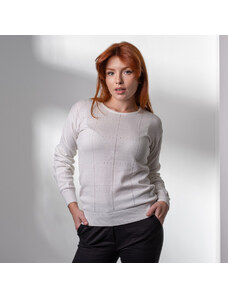 Willsoor Ženski pulover kremne barve z okroglim izrezom 14507