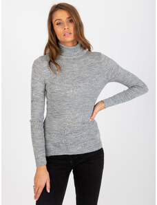 Fashionhunters Ženski sivi črtasti pulover z melange turtleneck