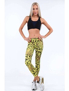 FASARDI Yellow sports leggings with leopard print