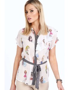 FASARDI Elegant chiffon shirt with colorful figures